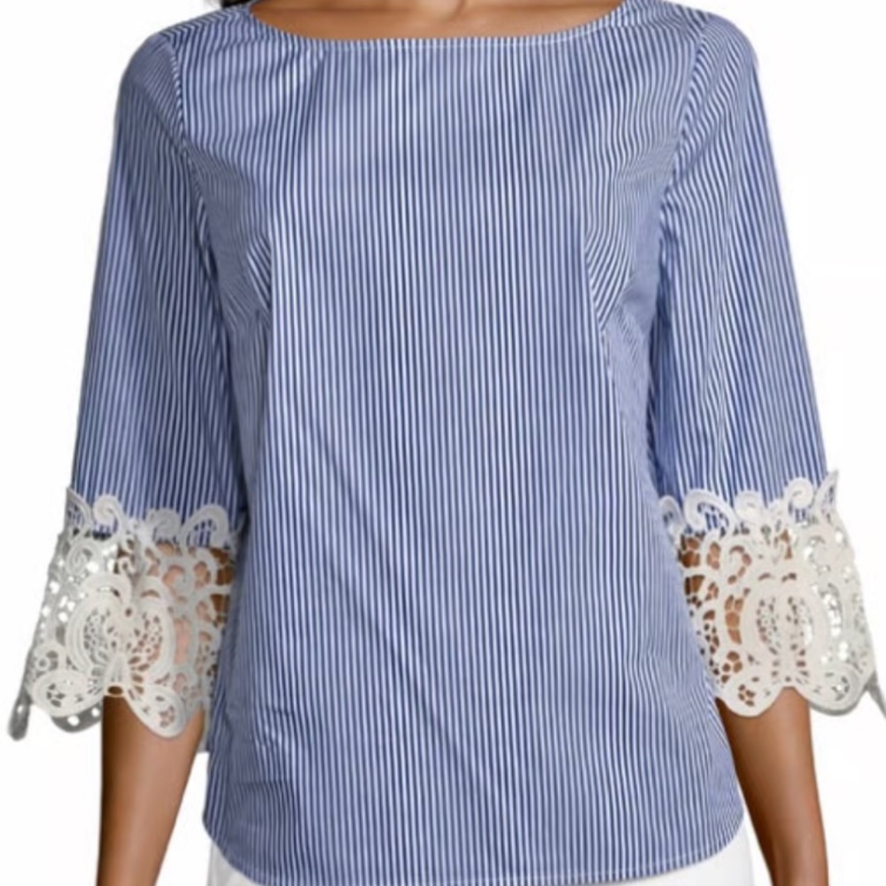 Liz Claiborne Elbow Lace Sleeve Stripe Blouse
